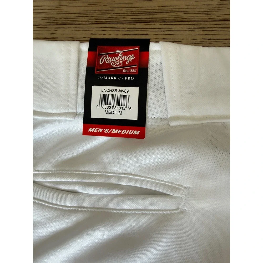 Rawlings Pro-Dri Mens Baseball Pants White Semi-Relaxed Fit LNCHSR Medium NWT
